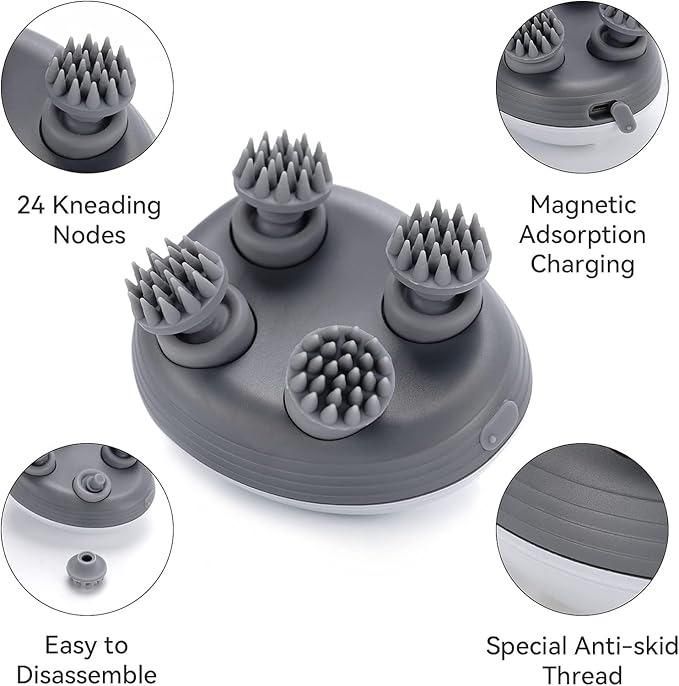 Electric 3D Head & Body Massager, with 4 Massage Heads, Cat Head & Back Scratcher for Relieving Tight Stiffness Muscles